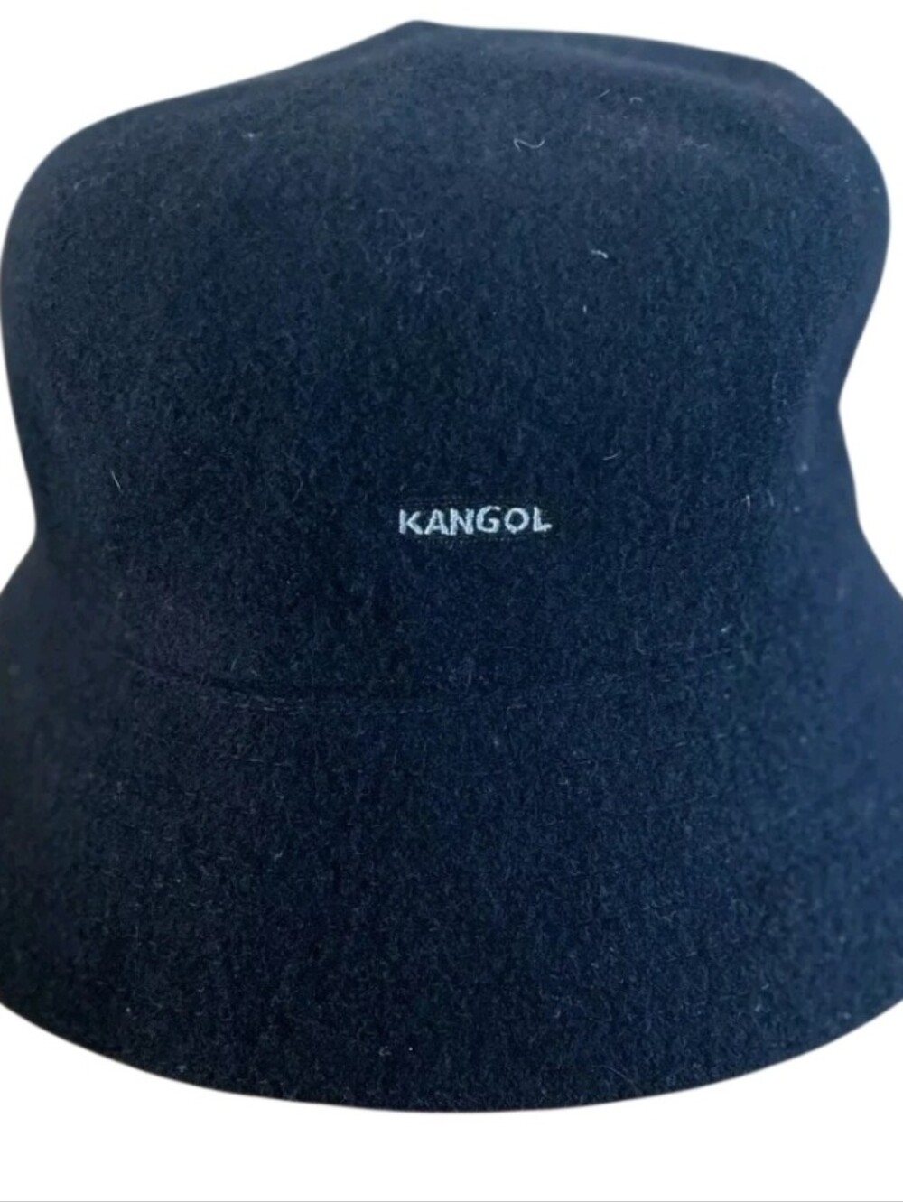 Kangol Black Wool-Blend Bucket Hat with White Logo